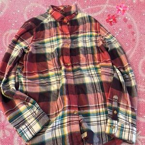 American Eagle Outfitters Red Multicolor Plaid Shirt